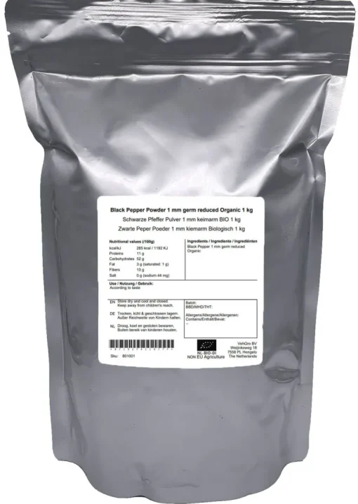 Zwarte Peper Poeder 1 mm kiemarm Biologisch